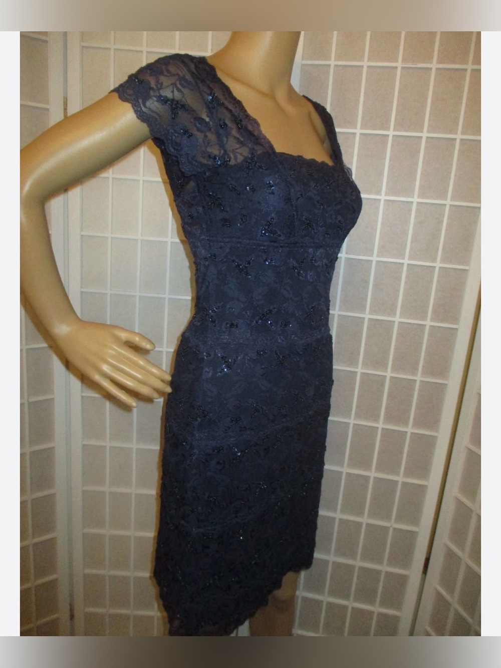Onyx Navy Lace Sequin-Embellished Midi Dress